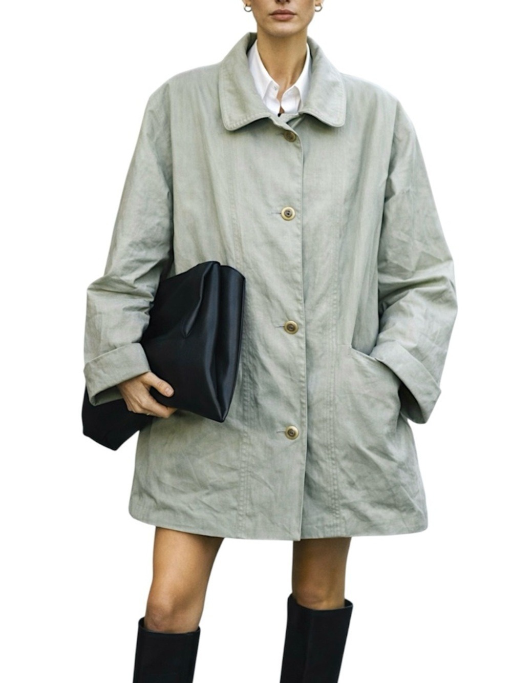 90s Y2K Luba matte sage green oversized boxy minimalist old money car coat